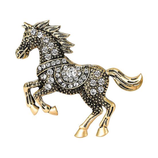 Vintage Rhinestone Horse Brooch Alloy Running Horse Lapel Pin Sweater Cardigan Coat Business Suit Decoration Men Women Clothing Accessories