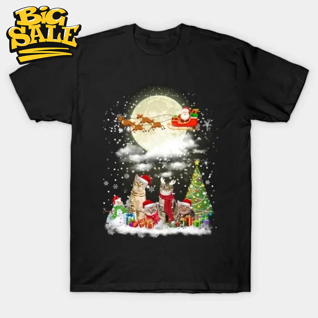 Cute Cats Merry Christmas Unisex TShirt Short Sleeve Casual 100 Cotton ONeck Summer Mens Tshirt Size S3XL