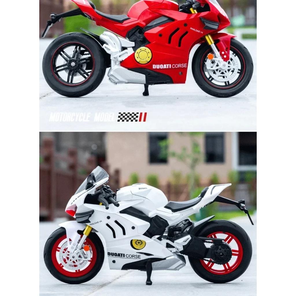 1/10 Ducati V4S S1000RR H2R Alloy Die Cast Motorcycle Model Vehicle Collection Sound and Light Off Road Autocycle Toys Car