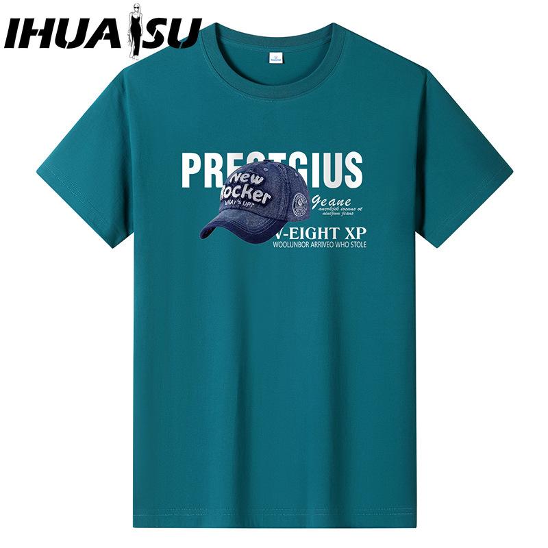 IHUASU Хлопковая футболка с коротким рукавом, мужская модная свободная рубашка с половиной рукава, сострадательная рубашка с принтом