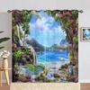 Nature Landscape Scenery Curtains for Bedroom, Window Panels with Garden, Pink White Flowers, Waterfall Lake Scene Print Pattern