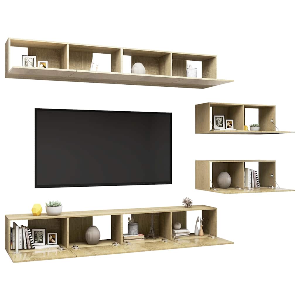 6 Piece TV Cabinet Set Sonoma Oak Particle Board