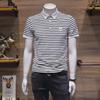 Мужская летняя приталенная полосатая рубашка-поло - корейский стиль модный тренд