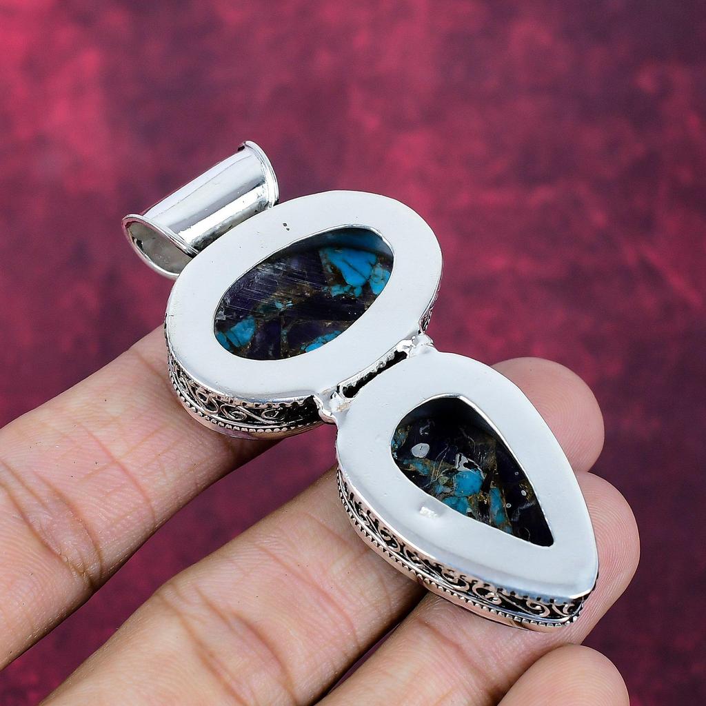 Медный Аметист Бирюза Кулон из драгоценных камней ручной работы, Кулон из стерлингового серебра 925 пробы, Антикварные украшения, Для Дня памяти