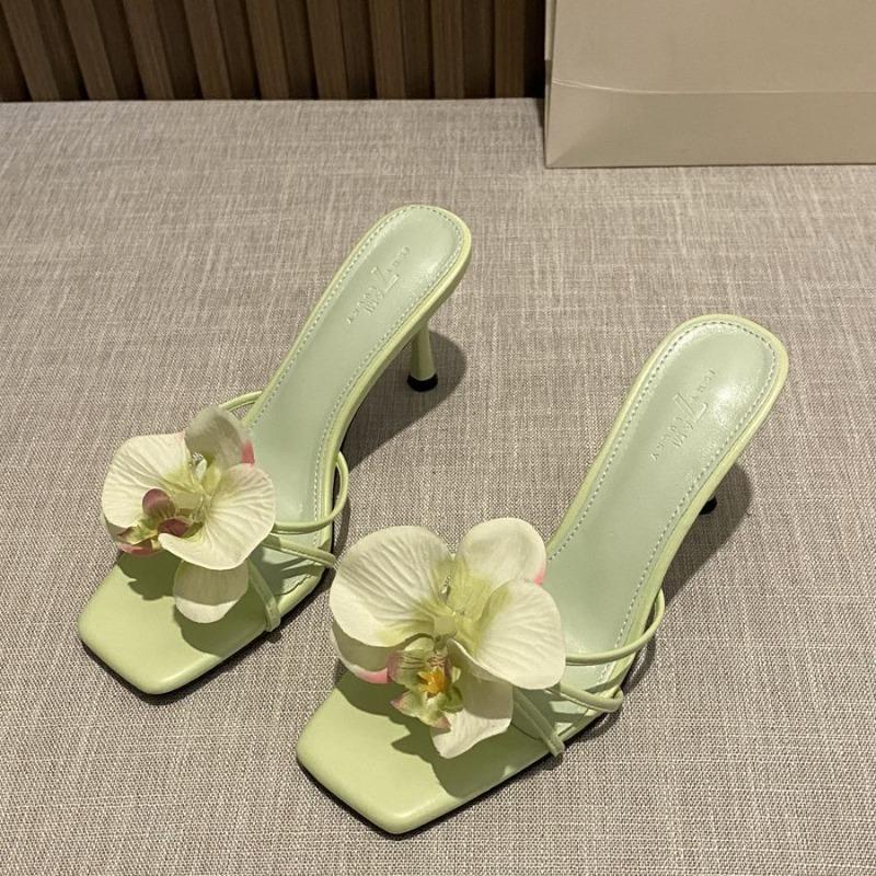 Цветочное украшение женские тапочки гавайский богемный стиль отпуск женские тапочки на высоком каблуке квадратный носок открытые тапочки шлепанцы