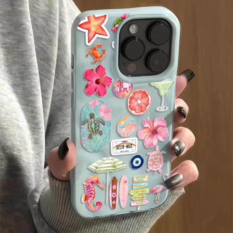 Складная текстура Мягкий чехол для телефона Для iPhone 16 15 14 13 12 11 Pro Max 15 Plus Летний Цветок Океана Морской Конёк Черепаха Печатный Чехол