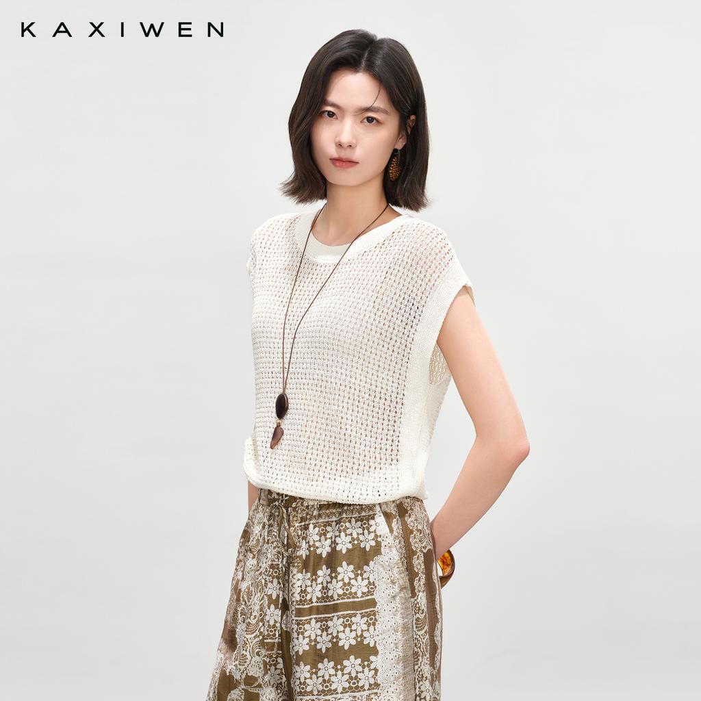 Paper yarn hollow knitted sweater