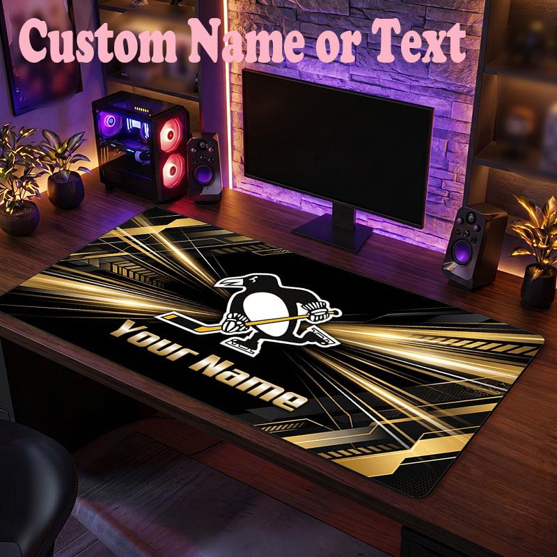 Pittsburgh Penguins Customized Name Text Mouse Pad, Large Desk Mouse Mat Personalized Home Office Present