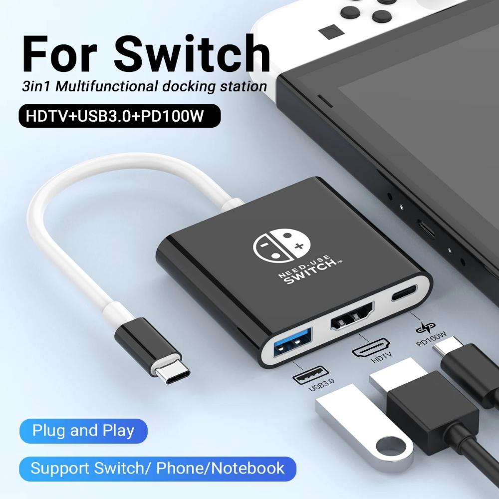 ДЛЯ Портативной док-станции Nintendo Switch TYPE-C Hub с HDMI и USB 3.0 Идеально подходит для путешествий и игр