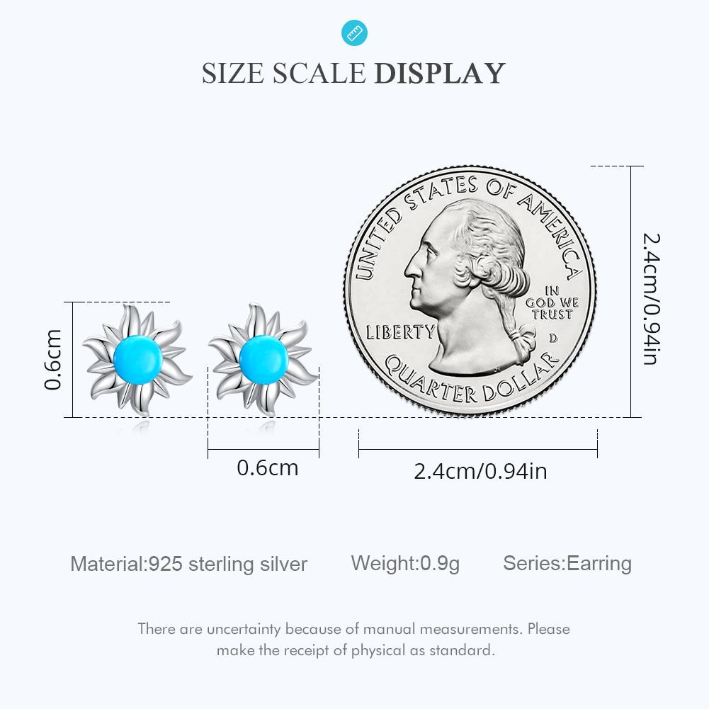 WOSTU 925 Sterling Silver Tiny Sun Stud Earrings for Women Trendy Fine Wedding Jewelry Blue Turquoise Piercing Earrings