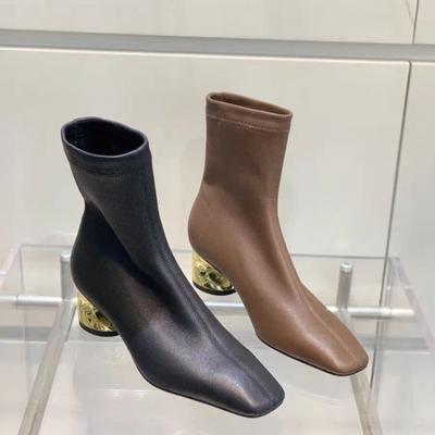 Модные женские ботильоны с квадратным носком, модные туфли на высоком каблуке из мягкой кожи, зимняя мода 2025 года, элегантная офисная обувь, модные туфли-лодочки Botas Mujer