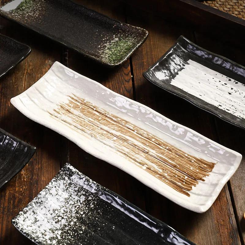 Japanese Ceramic Plate Commercial Creative Cuisine Sushi Sashimi Long Plate Hotel Saury  Long Square