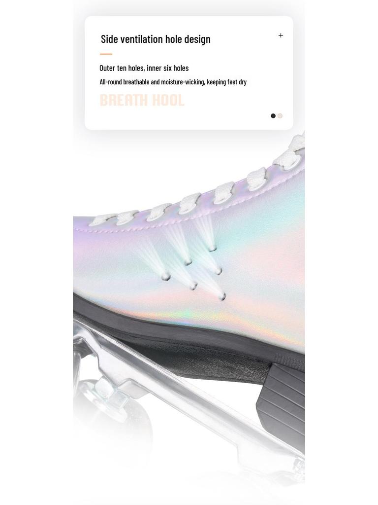 New In-Stock Double-Row Roller Skates with Laser Fabric, Adjustable Brake, and PU Flashing Wheels for Ice Rink.