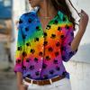 Dog Paw Print Print Women Blouse Spring Autumn Femme Office Lady Button Up Turn Down Collar Shirts