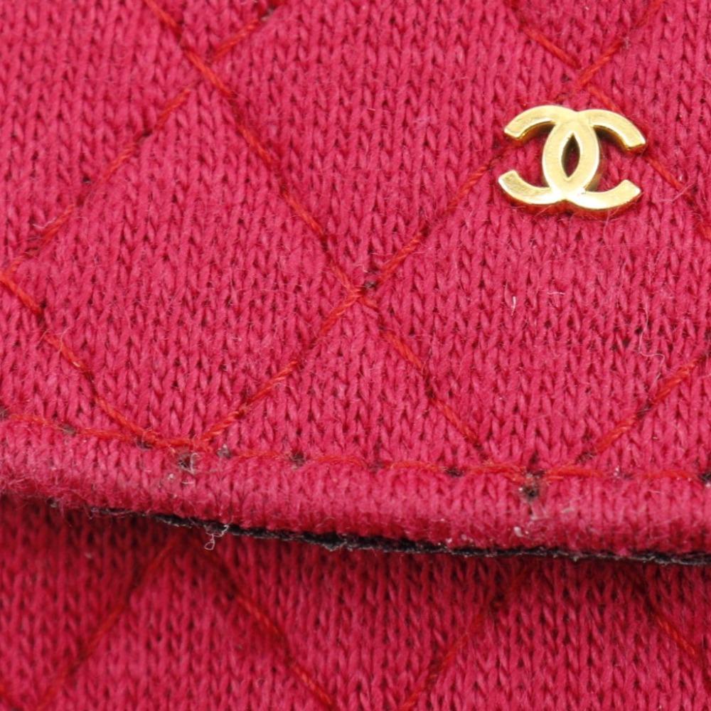 Chanel Цепочка-кошелек Микро-кошелек Красный хлопок Женский Б/у