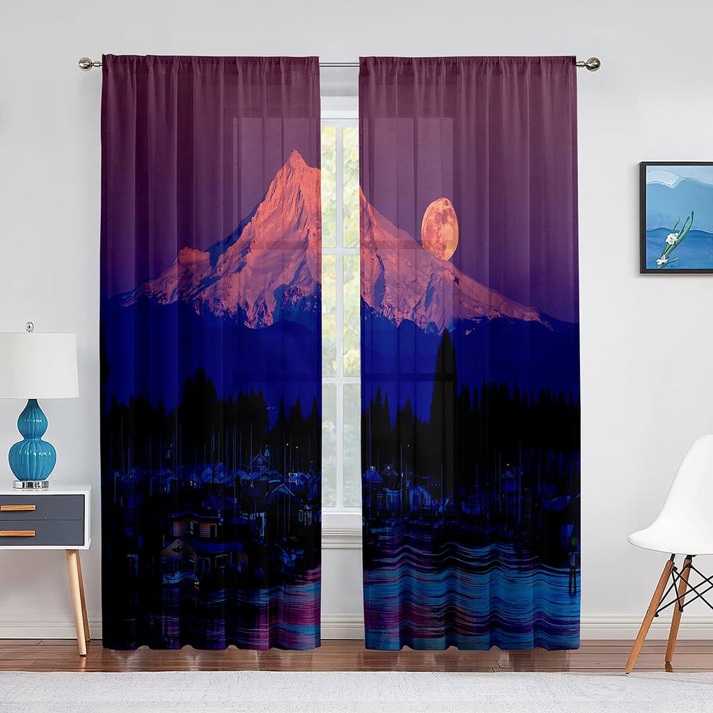 Тюлевые шторы с полной луной, фантазией, звездным небом, ночной сценой, для гостиной, спальни, кухни, декор, прозрачная вуаль, занавески из органзы