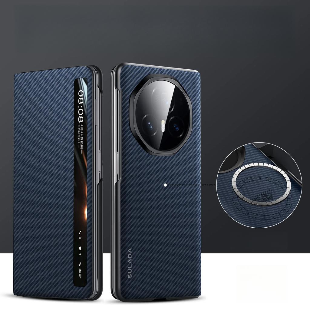 Чехол из углеродного волокна 600D Kevlar с текстурой из матового стекла для Honor Magic V3 Vs3 с магнитным беспроводным зарядным устройством, откидной чехол, складная всеобъемлющая защита, умное окно