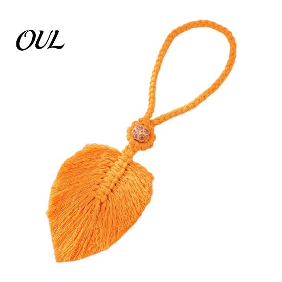 Magnetic Free Curtain Tie Braided Leaf Tieback, Boho Cotton Rope Holder, Fringe Pastoral Accessory Edge Knotted Draperies Holder for Bedroom
