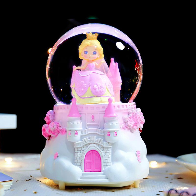 Pink Heart Castle Music Box Lantern - Snow Princess Dream Castle Birthday Gift