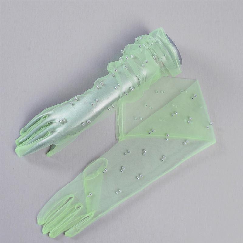 Винтажные прозрачные свадебные перчатки с жемчугом, длинные варежки до локтя, сетчатые нарукавники, женские вечерние аксессуары для свадебного платья, реквизит для фотосессии