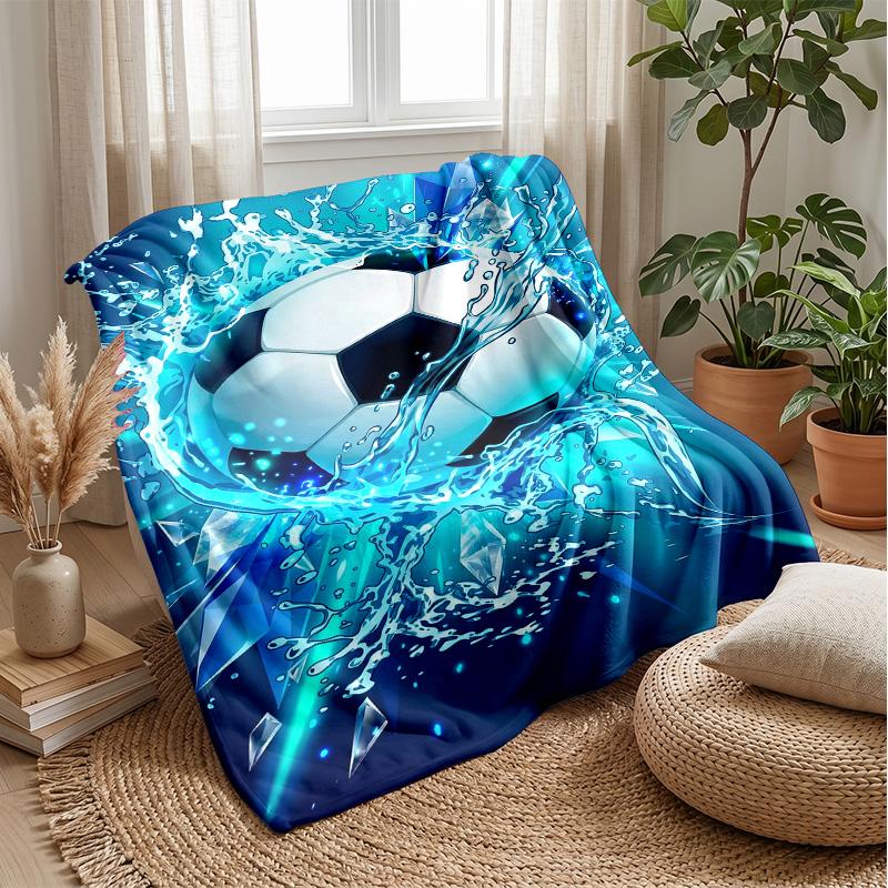 Soccer Ball with Water Splash Theme blanket Lightweight Warm Flannel Blanket Decorative Throw Blanket for Home Decoration