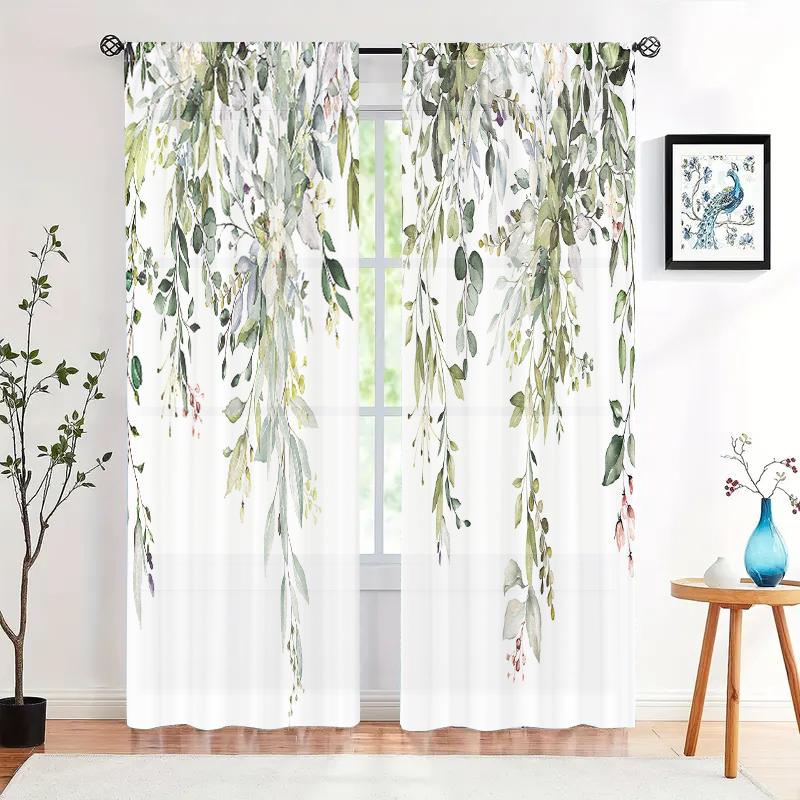 2 Pieces, Eucalyptus Leaf Flower Curtains - Semi Blackout - Very Suitable for Living Room, Bedroom, Kitchen, Home Decoration