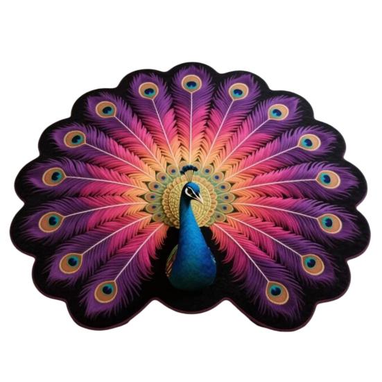 3D Peacock Pattern Plush Rug Non-Slip Backing Easy To Clean Various