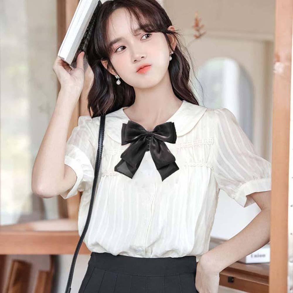 Rhinestone Pearls Tie Black Decoration Shirt Tie Hand-beaded Lace Necktie Women