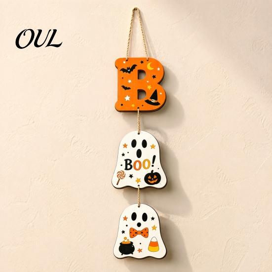 Декор для двери на Хэллоуин 3 шт. Милый ДЕРЕВЯННЫЙ ВЕШАЛКА BOO, Призрак Черная Кошка Вертикальная Буква Осенний Урожай Украшение Знак, Настенное украшение для входной двери Праздник