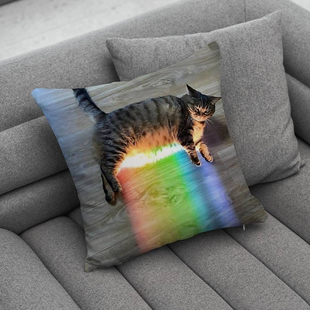 Cute Funny Rainbow Alien Cat Pillow Case Pillowcase Home Sofa Cushions Car Cushions Pillowcover Office Pillowshell Pillow