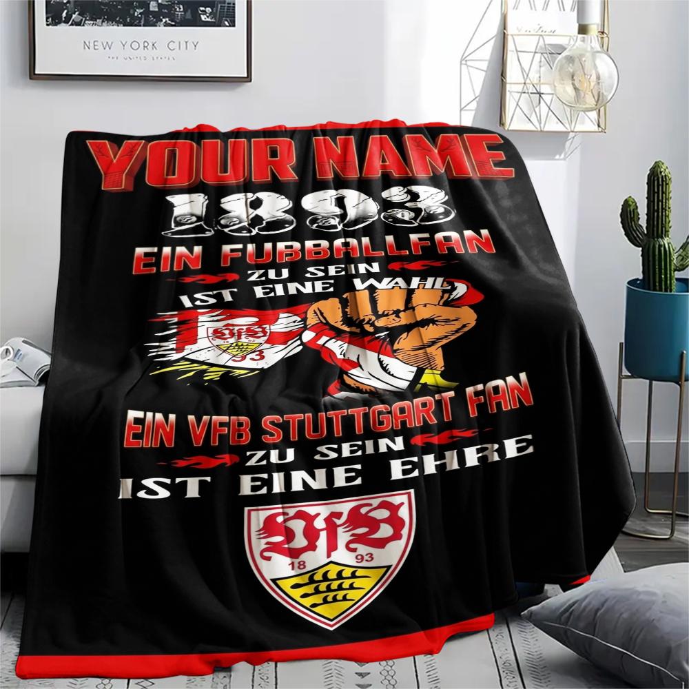 1PC Custom Name VfB Stuttgart Patterned Flannel Blanket Suitable For All Seasons for Home Decor Warmth and Comfort Gifts Holiday Present_xia