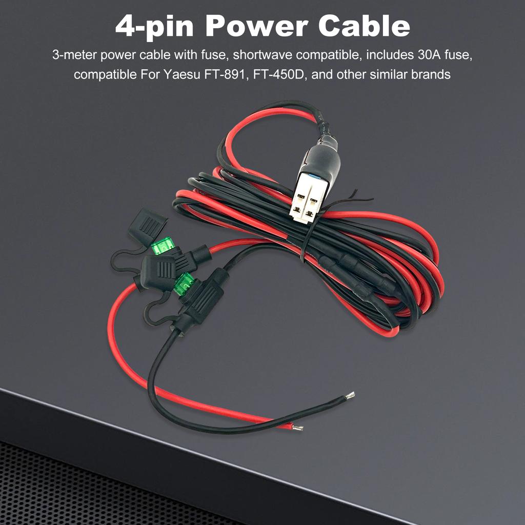 4-контактный кабель питания постоянного тока 12AWG с кабелем питания постоянного тока 30А для радиостанций Yaesu FT-450D FT-891 FT-991 FTDX-1200