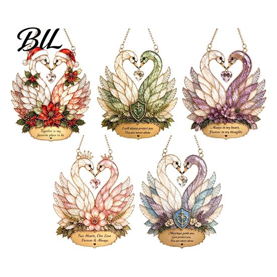 Sunlight Prism Ornament Stained Glass Style Swan Pendant, Decorative Acrylic Suncatcher for Window Car Heart Shaped Decor And Christmas Tree Ornament,