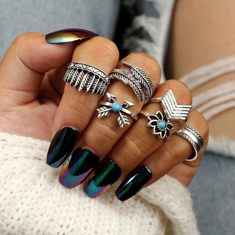 Silver Retro Punk Boho Ring Set 08