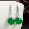 Vintage Green Agate Diamond Earrings for Women - Natural Chalcedony Retro Style for Mothers