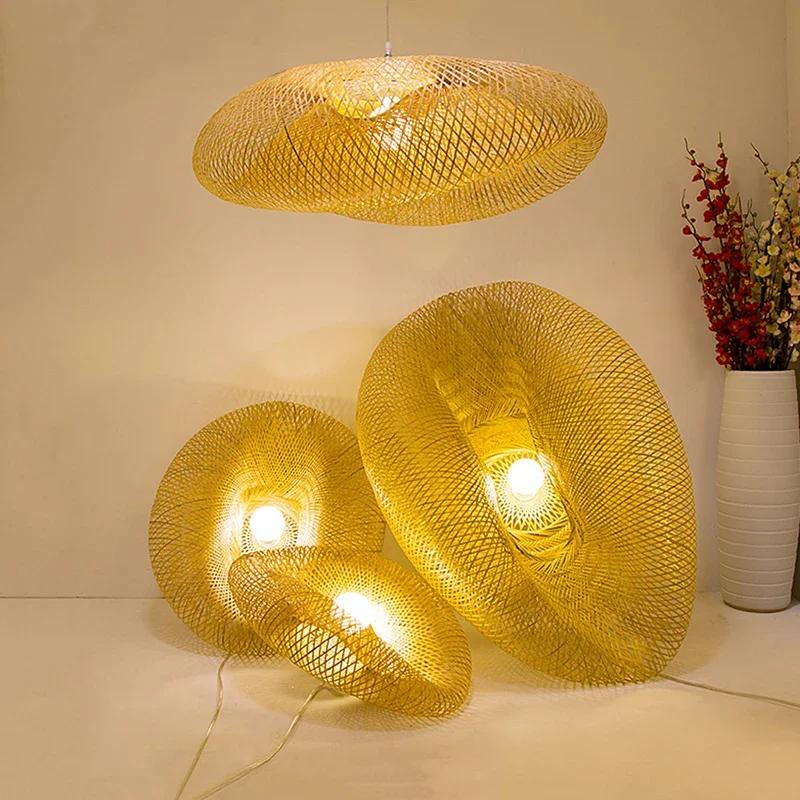 JOYINLED Extra Large Hand Woven Bamboo Pendant Light, Natural Farmhouse Chandelier for Living Room Kitchen Island Restaurant
