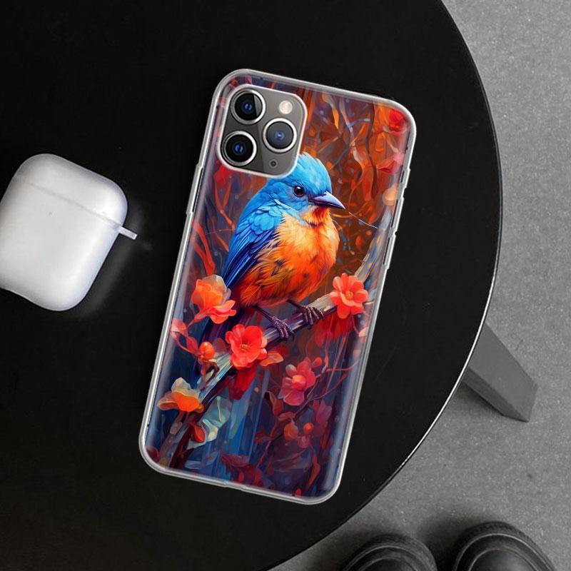 Масляная живопись животных Чехол для телефона с птицами для iPhone 11 12 13 Mini 14 15 Plus 16 Pro Max 17 Air 7 8 + SE Художественные Индивидуальные Fundas 1