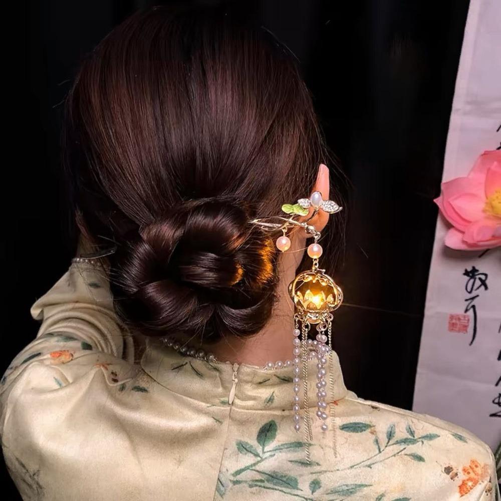 Винтажная заколка для волос Lotus Emit Light в китайском стиле с кисточками для женщин и девочек, аксессуары для волос