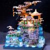 MOC Forest Lakes Tree Castle House Building Blocks Set Waterfall With Light DIY Toys For Children Birthday Holiday Special Gifts
