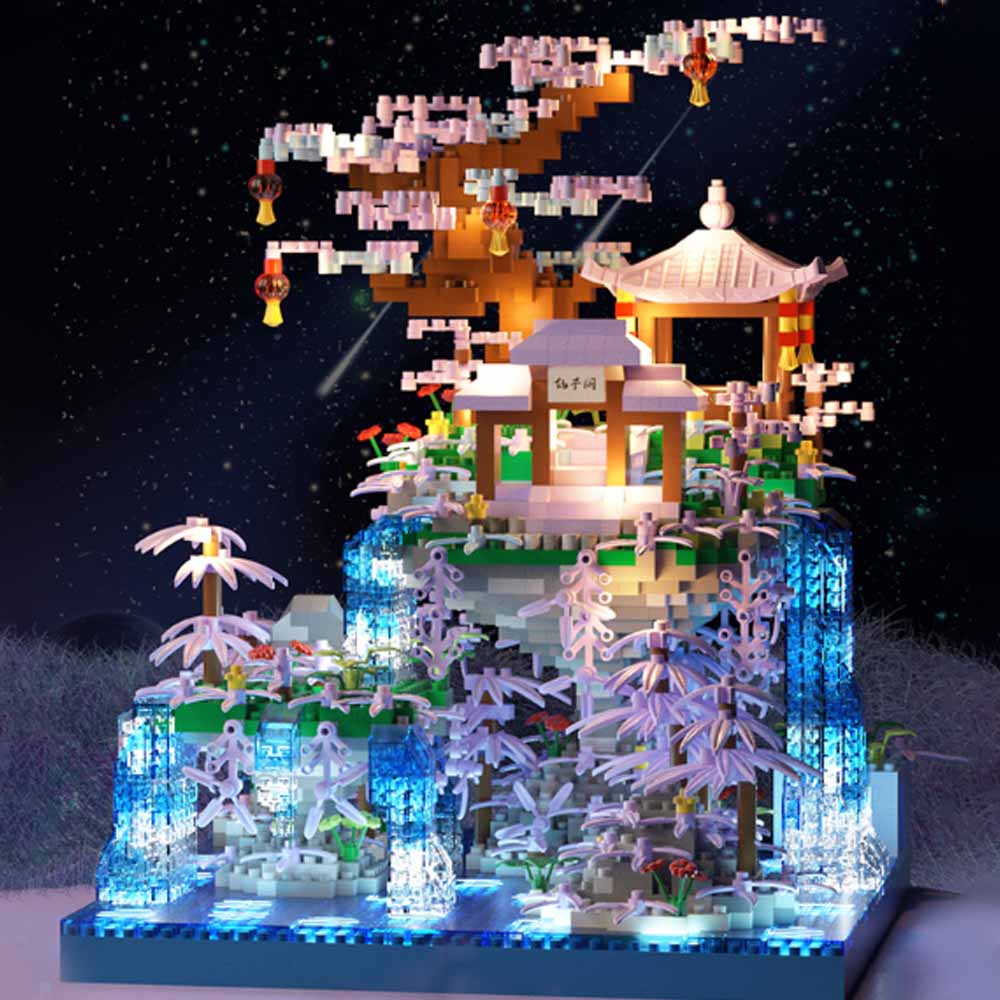 MOC Forest Lakes Tree Castle House Building Blocks Set Waterfall With Light DIY Toys For Children Birthday Holiday Special Gifts