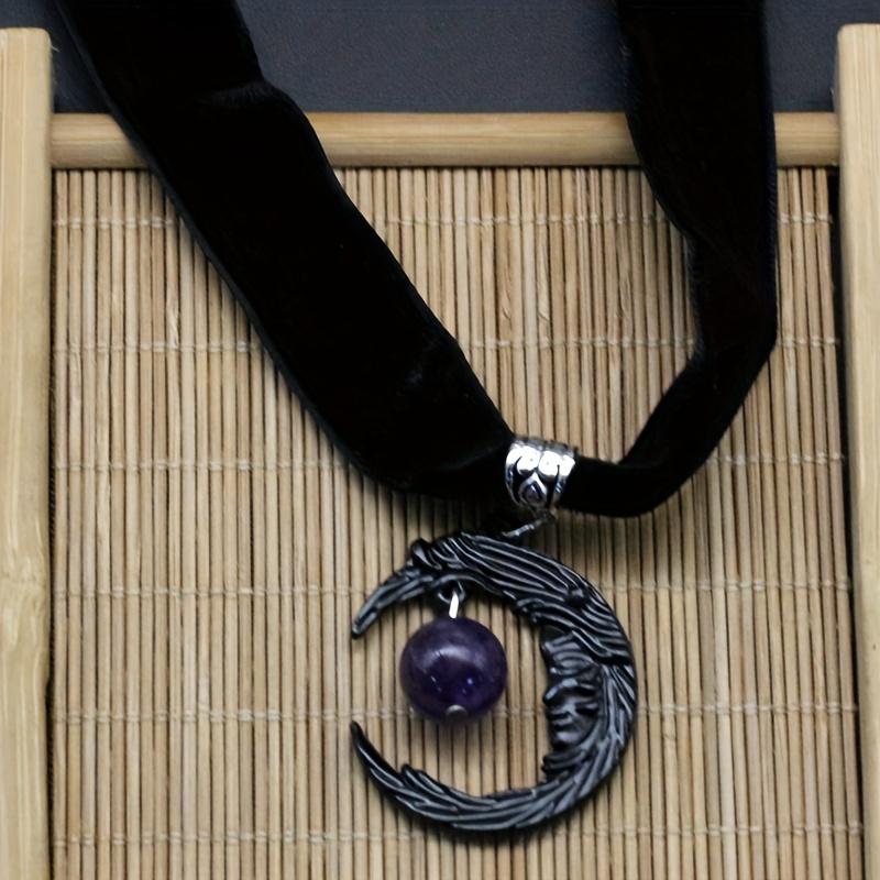Панк-готический стиль, аметист, луна, черное бархатное ожерелье, колье, украшение на шею в стиле ретро для женщин и девочек