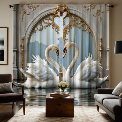 2 шт. HD цифровые серые легкие роскошные европейские теплые шторы в виде лебедя для украшения дома, стиль украшения гостиной, спальни, карнизные шторы