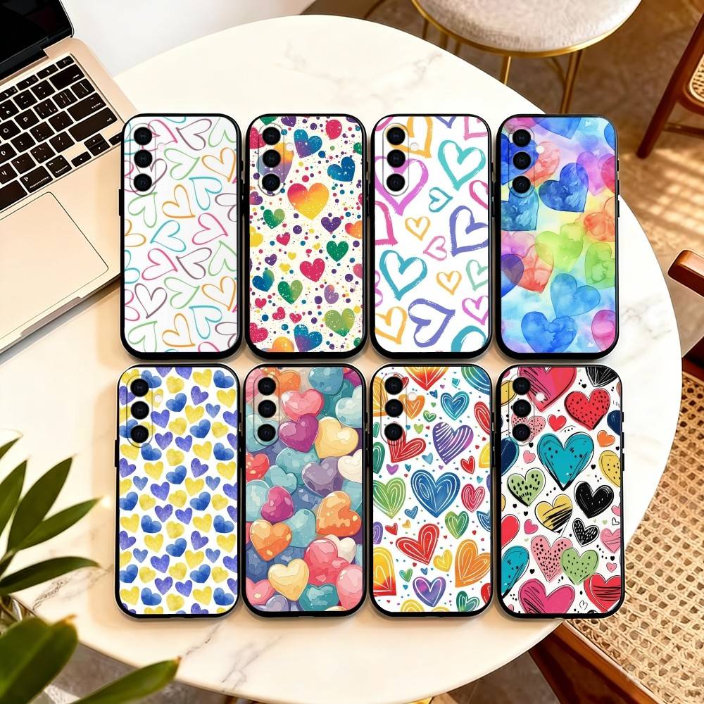 Красочный чехол для телефона с узором H-Сердце для Samsung Galaxy A73, A72, A71, A70, A53, A52, A51, Другие Мягкая черная крышка