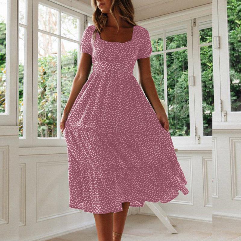 Повседневное платье с квадратным вырезом, французское пышное платье с короткими рукавами и принтом в горошек, женское летнее платье трапециевидной формы с тонкой талией, зеленое платье, длинный халат 24940