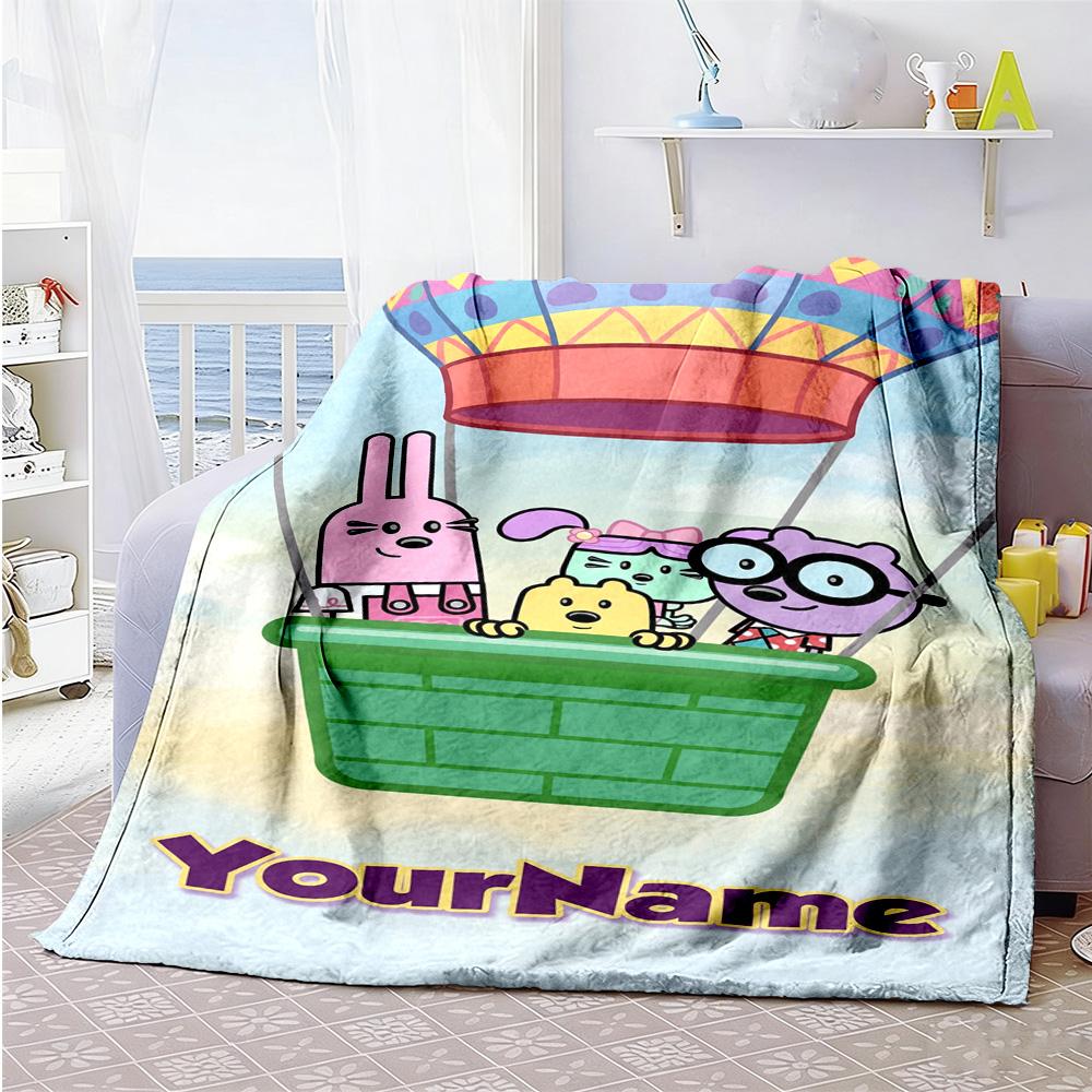 Wow! Wow! Wubbzy Personalized Text Blanket Multi-purpose Customizable Blanket Durable Comfort for Office Chair Livingroom Living Room Bed