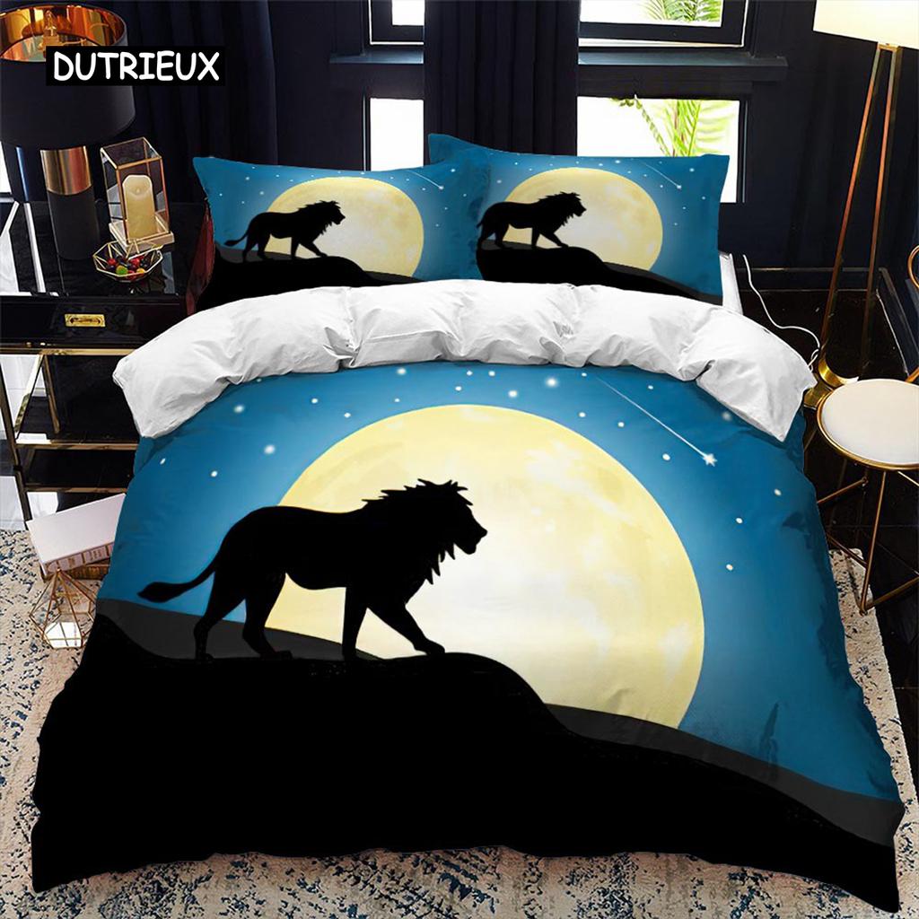 Комплект пододеяльника с силуэтом животного Воющий под луной Тема животного Пододеяльник для детей Мальчиков Микрофибра Кинг Твин Комплект постельного белья