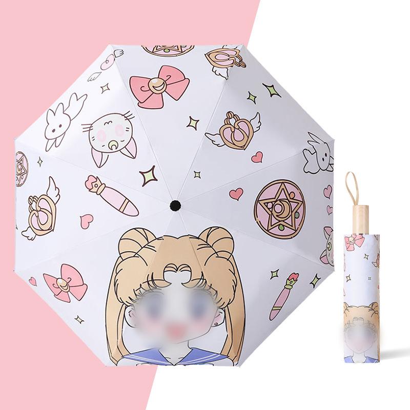 Portable Sun Umbrella Sunny and Rainy Umbrella Mini Pocket Cute Color Folding Umbrella Black Rubber UV Protection Sunshade