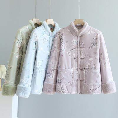 Матери носят китайское хлопковое пальто с бархатным хлопковым пальто в китайском стиле зимой, утолщенную хлопковую куртку, хлопковую куртку, куртку с ретро-застежкой