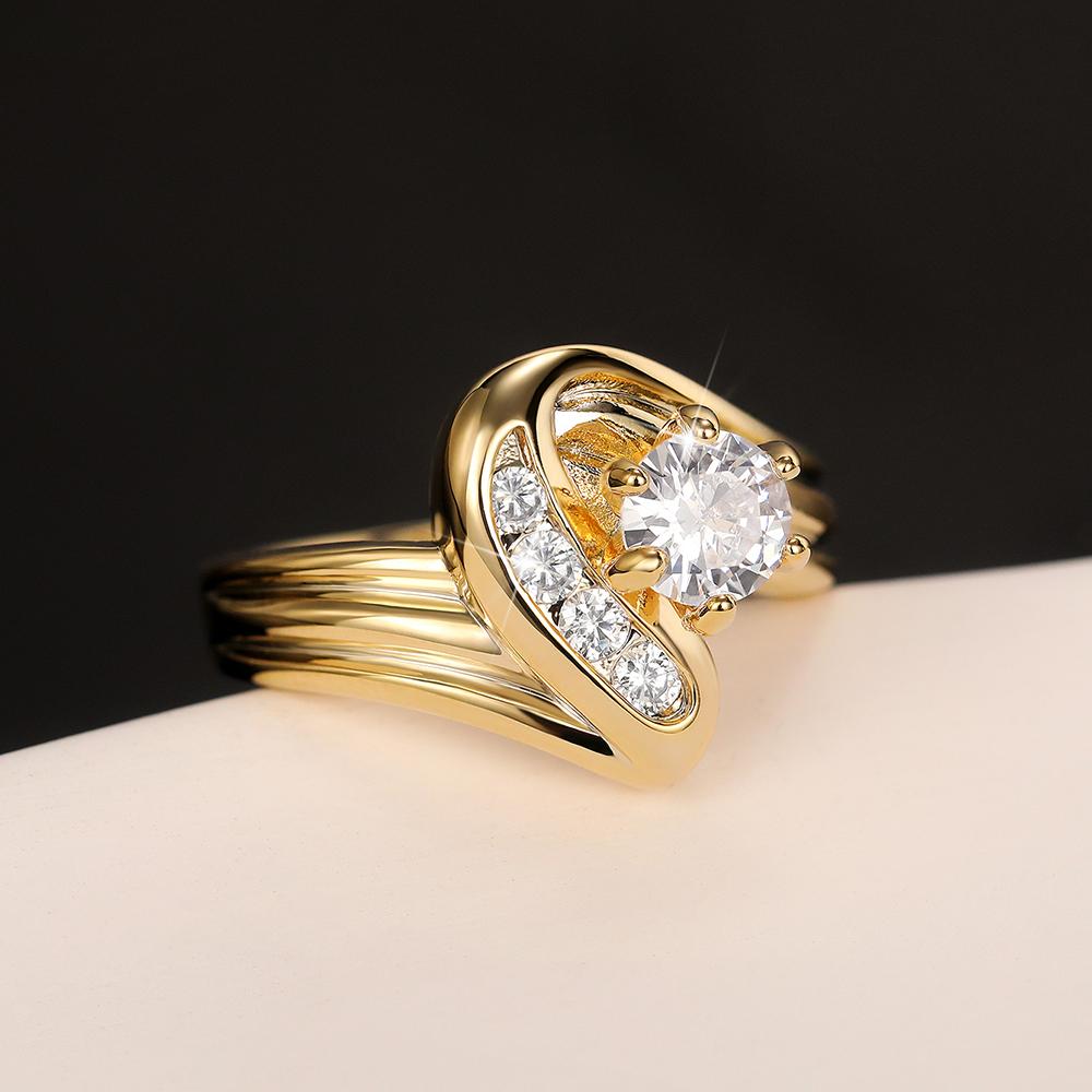 Huitan Модные Роскошные Кольца Золотого Цвета для Женщин, Инкрустированные Белым Кубическим Цирконием, Темпераментное Обручальное Кольцо для Предложения 2022 Цирконий