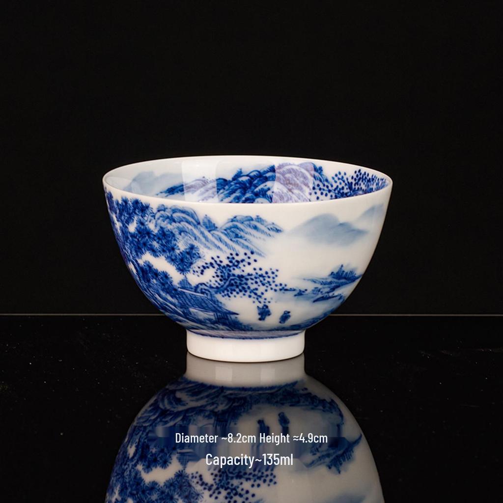 Ручная роспись Сине-белая керамическая чайная чашка Jingdezhen - Дизайн с пейзажем